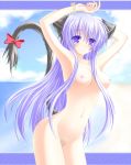 1girl animal_ears arms_up bandaid bandaid_on_pussy bracelet breasts cat_ears cat_tail copyright_request jewelry long_hair navel nipples nude purple_eyes purple_hair ribbon shirotsuki_kouta solo source_request tail tail_ribbon very_long_hair