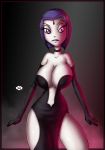 big_breasts breasts cleavage dc_comics dress gloves grey_skin innocenttazlet lipstick non-nude pale_skin purple_eyes purple_hair raven_(dc) short_hair solo teen_titans