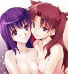 2girls azu blue_eyes blush breasts bust fate/stay_night fate_(series) hair incest long_hair matou_sakura multiple_girls no_nipples nude purple_eyes purple_hair red_hair siblings sisters smile tohsaka_rin toosaka_rin topless upper_body yuri