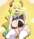 1girl big_breasts breasts dalley-le-alpha_(artist) dalley_le_alpha dragon_girl female female_only green_hair horns huge_breasts kobayashi-san_chi_no_maidragon long_hair mature_female miss_kobayashi's_dragon_maid panties quetzalcoatl_(dragon_maid) solo_female white_panties