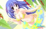  1920x1200 1girl 8:5 :d bare_shoulders bikini blue_hair blush brown_eyes dutch_angle hair_ribbon halterneck high_res highres innertube kannagi_rei kujou_ria long_hair looking_at_viewer navel open_mouth ribbon side-tie_bikini smile solo swimsuit twinkle_crusaders wallpaper yellow_bikini 