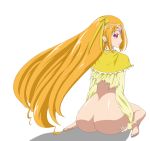 1girl ako_shirabe ammonite ass barefoot bottomless cure_muse earrings feet female hair_ornament hair_ribbon huge_ass long_hair looking_back no_panties no_pants orange_hair pink_eyes precure ribbon shirabe_ako sitting solo suite_precure torn_clothes