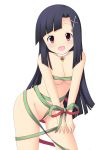 1girl bdsm black_hair bondage bound breasts cleavage kannagi long_hair naked_ribbon nude pink_eyes ribbon ribbon_bondage ribbons shiou_tsuyukusa simple_background solo white_background zange