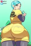 1girl anime_milf artfoo_1 ass big_ass bubble_ass bubble_butt bulma_brief clothed_female dat_ass dragon_ball dragon_ball_super dragon_ball_super:_super_hero drinking female_focus female_only high_res huge_ass looking_back mature mature_female milf solo_female solo_focus