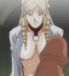  animated animated_gif blonde_hair blue_eyes breasts collar discipline drill_hair gif hayami_takurou lab_coat labcoat long_hair lowres morimoto_leona navel nipples no_bra penis twintails uncensored 