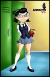  big_breasts black_hair book breasts glasses green_eyes hey_arnold! phoebe_heyerdahl school_girl school_uniform 