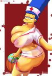 1girl ass_cleavage big_breasts breasts butt_crack cleavage cosplay dat_ass delta26 halloween huge_breasts marge_simpson mature_female milf nurse_cap nurse_uniform the_simpsons