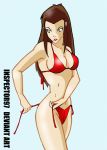  1girl avatar:_the_last_airbender azula breasts brown_hair cleavage female_only inspector97 lipstick long_hair looking_down orange_eyes side-tie_bikini solo_female 