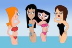 beach bikini black_hair blue_eyes brown_eyes candace_flynn disney isabella_garcia-shapiro long_hair ocean orange_hair phineas_and_ferb smile stacy_hirano swimsuit vanessa_doofenshmirtz