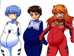  3_girls asuka_langley_souryuu black_hair blue_eyes blue_hair brown_hair genderswap honeyblade98 neon_genesis_evangelion plugsuit pregnant pregnant_belly pregnant_female purple_eyes rei_ayanami shinji_ikari 