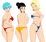  3_girls android_18 ass bikini blackangel014 blush breasts bulma_brief chichi dragon_ball dragon_ball_z female_only milf pervyangel rear_view transparent_background 