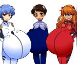  3_girls asuka_langley_souryuu black_hair blue_eyes blue_hair brown_hair genderswap honeyblade98 neon_genesis_evangelion plugsuit pregnant pregnant_belly pregnant_female purple_eyes rei_ayanami shinji_ikari 