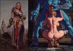 1boy 1girl 1girls alyssania armor ass backboob before_and_after big_ass big_breasts blizzard_entertainment blonde_hair breasts cum cum_in_ass cum_in_pussy cum_inside deepthroat defeated dimples_of_venus earrings fantasy fellatio fellatio forced_oral full_body golden_eyes hand_on_head high_heels horde_(warcraft) huge_breasts human implied_fellatio implied_oral instant_loss instant_loss_2koma lilboots looking_at_viewer makeup male monster naked_footwear naked_heels naked_stockings nude open_toe_shoes oral original_character paladin_(warcraft) pussy smile spoils_of_war squatting stockings straight takalo troll_(warcraft) warcraft world_of_warcraft zandalari_troll