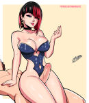  1boys 1girls anna_williams bandai_namco big_breasts biting_lip breasts cum earrings huge_breasts leotard mixed_hair_color nail_polish namco namco_bandai red_hair red_nails sparkietheartist tekken tekken_8 thick_thighs thigh_sex thighjob thighs twitter 