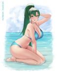 1girl alluring big_breasts bikini curvy_female fire_emblem fire_emblem:_the_blazing_blade green_hair intelligent_systems kaos_art lyn lyn_(fire_emblem) lyndis lyndis_(fire_emblem) nintendo ponytail swimsuit thick_thighs thighs