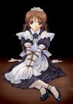 1girl bdsm bondage bound brown_hair f-ism hentai long_hair maid murakami_suigun original purple_eyes shibari solo thighhighs twintails