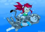 2girls air_bubbles anthro anthropomorphic barefoot feet female humanoid_feet mobian mobian_(species) original_character original_characters sega soles sonic_(series) sonic_fan_characters sonic_oc sonic_the_hedgehog_(series) sunlight swimming swimsuit the1stmoyatia tiger toes underwater