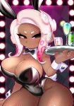 1girl 1girl 1girls ass big_breasts bow bowtie breasts bunny_ears bunny_girl bunny_tail bunnysuit cleavage covered_navel fishnets mole mole_on_breast mole_under_eye nintendo octoling octoling_girl original_character playboy_bunny riki0731 serving_tray short_hair splatoon splatoon_3 tentacle_hair thick_thighs thighs
