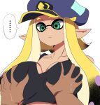 1boy 1girl 1girls agent_3_(splatoon) agent_3_(splatoon_3) big_breasts breast_grab breasts chicken_rib double_breast_grab grabbing grabbing_another's_breast grabbing_breasts green_eyes kaori_(splatoon) male nintendo pointy_ears speechless splatoon splatoon_3 splatoon_3:_return_of_the_mammalians tentacle_hair