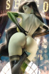 1girl areola ass back_view big_ass big_breasts black_hair breasts dat_ass disney disney_channel earrings elbow_gloves female female_only green_eyes high_heels high_res kim_possible large_ass long_hair looking_at_viewer looking_back nipples nude pussy sakimichan shego solo solo_female solo_focus stockings