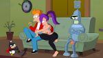  bender_bending_rodriguez big_breasts erect_nipples erect_penis futurama handjob leggings nibbler philip_j._fry thighs turanga_leela 