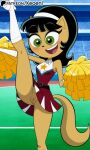 1furry 1girl 1girl accurate_art_style ai_generated anthro bangs big_breasts blush bottomless_female bottomless_skirt breasts cat_ears cat_girl cat_tail catgirl cheerleader cheerleader_uniform feline freckles furry green_eyes happy high_res hourglass_figure keoenl kitty_katswell legs_up medium_breasts nickelodeon nicktoons patreon pom_poms ponytail public public_nudity pussy pussy_lips pussy_peek skirt socks t.u.f.f._puppy tail teeth thick_thighs thin_waist waist wide_hips