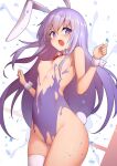 1girl 5_fingers animal_ears bodypaint bunny_ears erina_(rabi-ribi) female_only long_hair purple_eyes purple_hair rabi-ribi small_breasts stockings tail waero