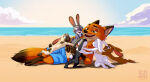 1boy 5girls beach bunny disney fanart female fox judy_hopps male multiple_girls nick_wilde nude rabbit zigrock001 zootopia