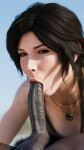 1girl 3d bbc blender blowjob_face cabezadeperro00 dark-skinned_male dark_skin fellatio interracial lara_croft male partial_male tomb_raider