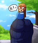 1girl 1girls 2d_(artwork) artist_signature ass ass_bigger_than_head ass_bigger_than_torso ass_focus background brown_hair butt_focus dress female_only glasses high_res hips hips_wider_than_shoulders kindergarten_(game) kindergarten_3 looking_at_viewer massive_ass meryo_2 ms._lovelett text text_bubble thick_ass thick_thighs thighs wide_hips