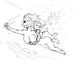 1boy 1girl air_bubbles asphyxiation barefoot breasts bubbles byondrage drowning feet female huge_breasts male monster_kid_(undertale) nipples nude peril skinny_dipping swimming undertale undertale_(series) underwater undyne water