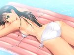  1girl 4:3_aspect_ratio ass back bikini bikini_bottom black_hair breast_press breasts cg_art clothing dark_skin female game_cg inflatable_raft long_hair lying medium_breasts mizushima_asa on_stomach one-piece_tan pool potential_duplicate side-tie_bikini sideboob smile solo sora_no_iro_mizu_no_iro sunbathing swimsuit tan_line tanned tony_taka topless untied untied_bikini water white_bikini white_swimsuit 