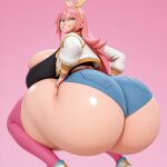 1girl ai_generated aigooner19aught7 aubrey_(omori) blue_eyes cleavage huge_ass massive_ass massive_breasts massive_thighs omori pink_hair thighhighs twerking twerking_position