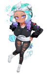 1girl 1girl 1girls big_breasts black_pants breasts curly_hair looking_at_viewer nintendo octoling octoling_girl pants para_(voidedparadigm) ripped_clothing ripped_pants splatoon splatoon_3 tentacle_hair togetoge