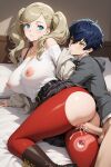 1boy 1girl ai_generated ann_takamaki blonde_hair blue_eyes cum cum_in_pussy dark_blue_hair morgana_(persona_5) nipples penetration penis penis_in_pussy persona persona_5 vaginal vaginal_penetration vaginal_sex