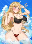 1girl alluring big_breasts bikini blonde_female blonde_hair clarisse_(fire_emblem) commission commissioner_upload fire fire_emblem fire_emblem:_new_mystery_of_the_emblem intelligent_systems nintendo toshimasa water