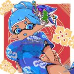 1girl 1girl 1girl big_breasts blue_dress blue_eyes blue_hair breasts chinese_dress dress gbeimtama hair_up jules_(carranza) looking_at_viewer nintendo open_mouth pointy_ears splatoon tentacle_hair
