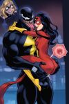 1boy 1girl blonde blonde_hair carol_danvers fusion fusion_character genderswap genderswap genderswap_(ftm) jessica_drew long_hair ms._marvel spider-man_(series) spider-woman spider_girl symbiote unknown_artist venom venom_(spider-man)