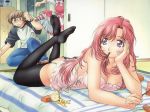  1boy 2girls bed bedroom breasts candy female_focus glasses hair hentai kazami_mizuho kei_kusanagi kicking kusanagi_kei long_hair male mizuho_kazami multiple_girls nervous onegai_teacher pink_hair please_teacher pocky ruffles scared shy solo_focus unseen_female_face 