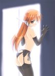  against_wall ass black_legwear elbow_gloves garter_belt gloves hentai lingerie long_hair looking_at_viewer norizou_type-r panties red_hair serio side-tie_panties thighhighs to_heart underwear yellow_eyes 