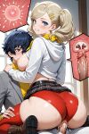 1boy 1girl ai_generated ann_takamaki ass blonde_hair blue_eyes breasts couple cowgirl_position cum cum_in_pussy dark_hair fallopian_tubes impregnation morgana_(persona_5) nipples penetration penis penis_in_pussy persona persona_5 sex sperm_cell uterus vaginal vaginal_penetration vaginal_sex