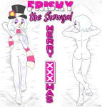 1girl 1girl algahiem3 ass breasts eyebrows eyelashes female_only frisky_the_snowgal frosty_the_snowman genderswap lipstick lying_on_bed navel orange_nose scarf sexy snow snowgirl snowing snowwoman top_hat white_hair winter