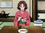  food glasses goei goei_sonsaku ikkitousen japanese_clothes kimono milf purple_eyes purple_hair sonsaku_goei violet_eyes yukata 