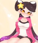 1girl 1girls 2022 artist_name artist_signature big_breasts blush breasts callie_(agent_1_casual) callie_(splatoon) earrings infamousavage looking_at_viewer shorts splatoon tentacle_hair thick_thighs two_tone_hair yellow_eyes
