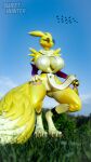 1girl 3d 3d_model 3d_render bandai_namco blender breast breasts digimon female field fox nature pussy renamon solo sweet_hunter
