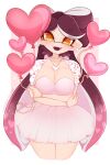 1girl 1girls 2023 artist_name artist_signature balloon big_breasts blush breasts callie_(splatoon) cleavage heart heart_balloon infamousavage long_hair looking_at_viewer open_mouth skirt splatoon tentacle_hair thick_thighs yellow_eyes