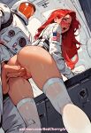 1girl 1girl ai_generated bent_over big_penis blush doggy_position from_below male red_hair redcherryart sex space vaginal