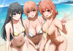1girl 3_girls alluring beach big_breasts bikini bikini_bottom bikini_top black_hair blue_eyes blush bottomwear brown_eyes brown_hair cleavage daughter female_only hair hair_bun hips inanaki_shiki long_hair mature mature_female mature_woman medium_breasts milf milf mother_&_daughter my_teen_romantic_comedy_snafu peace_sign skimpy skimpy_bikini sling_bikini small_breasts smile sweat sweatdrop swimwear tied_hair topwear wet wet_body white_bikini yahari_ore_no_seishun_lovecome_wa_machigatteiru. yellow_bikini yellow_sling_bikini yuigahama_yui yuigahama_yui's_mother yukinoshita_yukino