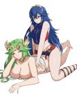 1girl 2_girls alluring alternate_costume ass bare_legs bare_shoulders big_breasts bikini bikini_bottom_only blue_bikini blue_eyes blue_hair blush brand_of_the_exalt breast_rest cleavage closed_eyes closed_mouth collarbone commission english_commentary fgsketch fire_emblem fire_emblem_awakening fire_emblem_cipher green_hair hair_between_eyes high_res intelligent_systems kid_icarus kid_icarus_uprising long_hair looking_at_another lucina lucina_(fire_emblem) lying multiple_girls o-ring o-ring_bikini official_alternate_costume on_stomach palutena signature small_breasts smile swimsuit symbol_in_eye tiara topless_female unworn_bikini_top white_bikini yuri
