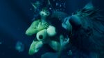 1boy 1girl air_bubbles carmelita_fox female fox freediving male night nude ocean sex sly_cooper_(series) sony_interactive_entertainment swimming underwater underwater_sex voyage_tales wolf